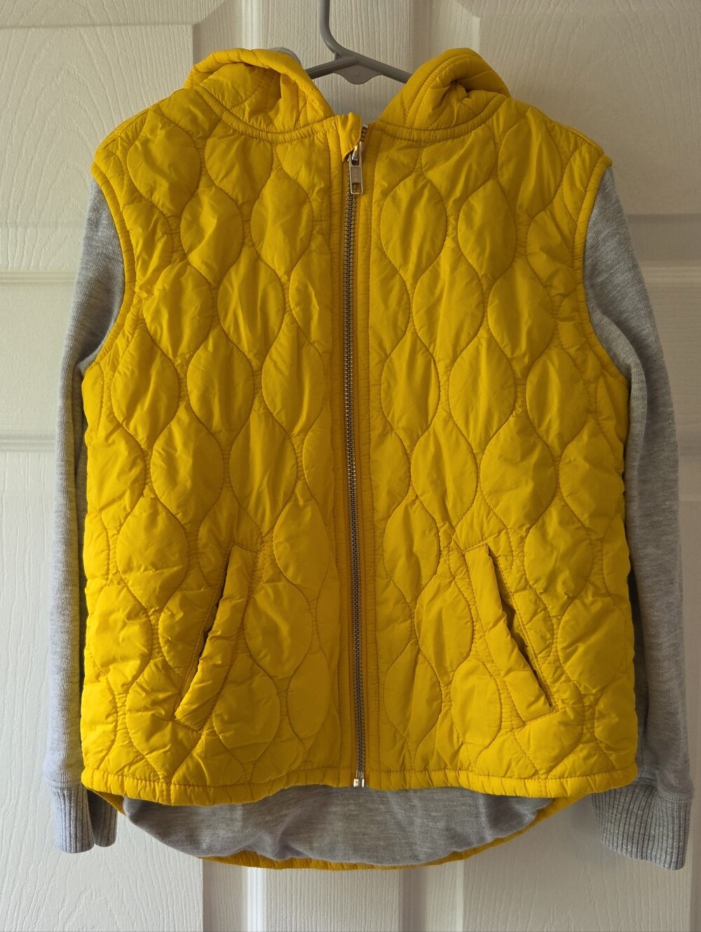 Kids Quilted Hooded Sweatshirt Sleeve Jacket in Bright Yellow
